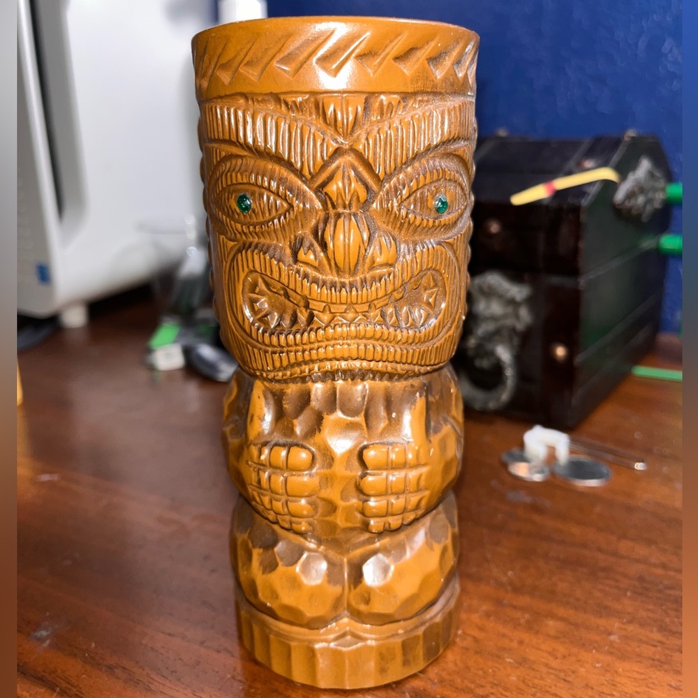 Vintage Orchids of Hawaii Tiki mug Emerald Green Jewel eyes Collectible cup